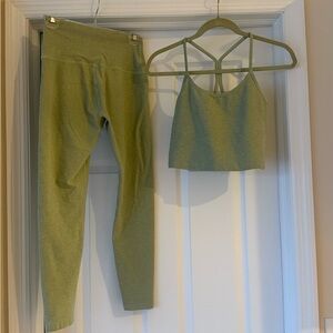 Beyond Yoga Olive Green Leggings & Strappy Crop Tank Set